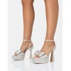 CHAUSSURES FEMME TALON HAUT PLATFORM STRASS SATIN NOEUD MISS MARRY ME BLANC