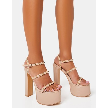 CHAUSSURES FEMME TALON HAUT PLATFORM BEIGE NUDE CLOUTEE MISS MIRA
