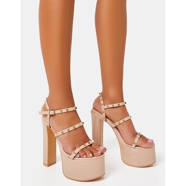 CHAUSSURES FEMME TALON HAUT PLATFORM BEIGE NUDE CLOUTEE MISS MIRA CHAUSSURES FEMME TALON HAUT PLATFORM BEIGE NUDE CLOUTEE MISS MIRA