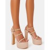 CHAUSSURES FEMME TALON HAUT PLATFORM BEIGE NUDE CLOUTEE MISS MIRA