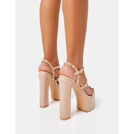 CHAUSSURES FEMME TALON HAUT PLATFORM BEIGE NUDE CLOUTEE MISS MIRA