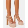 CHAUSSURES FEMME TALON HAUT PLATFORM BEIGE NUDE CLOUTEE MISS MIRA