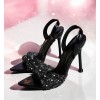 Sandales noir à talon aiguille et strass – Élégance glamour Miss Mariella