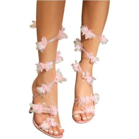 Sandales Féeriques à Fleurs 3D – Édition Printanière Miss Féfée Rose