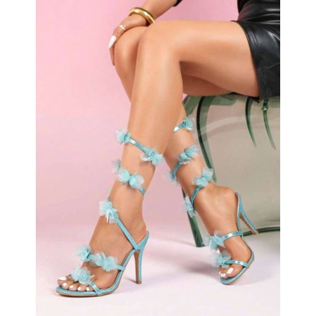 Sandales Féeriques à Fleurs 3D – Édition Printanière Miss Féfée Turquoise Lagoon