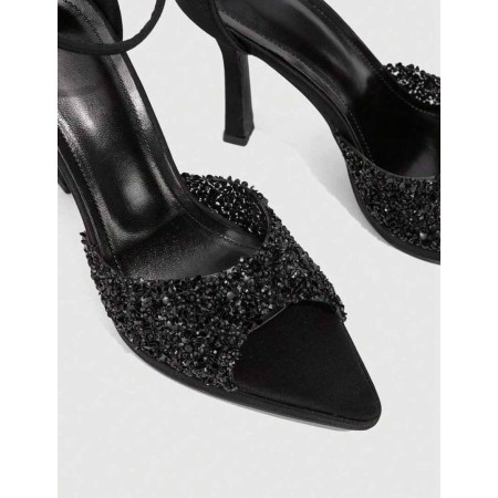 Sandales noir à talon aiguille et strass – Élégance glamour Miss Cooper Noir