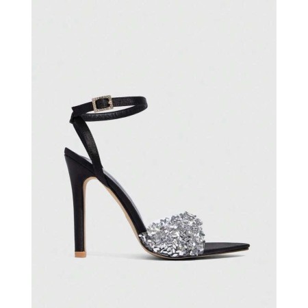 Sandales noir à talon aiguille et strass – Élégance glamour Miss Cooper Noir Argent