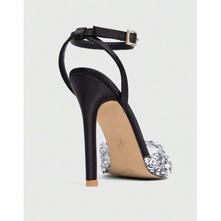Sandales noir à talon aiguille et strass – Élégance glamour Miss Cooper Noir Argent