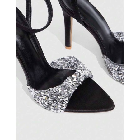 Sandales noir à talon aiguille et strass – Élégance glamour Miss Cooper Noir Argent
