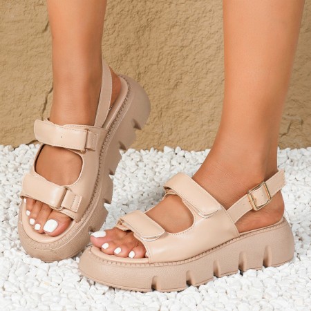 Chaussures femme sandales platform cuir vegan MISS VERONICA BEIGE