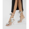 Sandales à talons argentées avec fleurs 3D – MissKcy