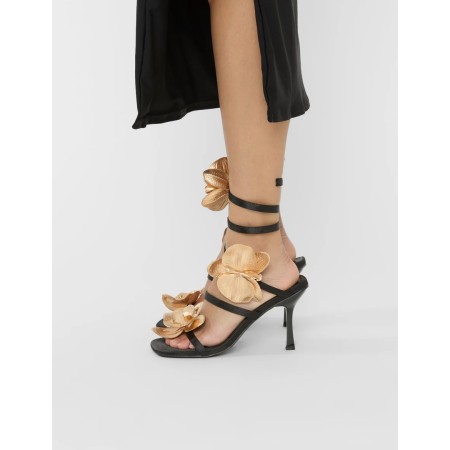 Sandales à talons avec fleurs 3D – MissKcy MISS LOTUS NOIR OR