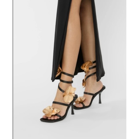 Sandales à talons argentées avec fleurs 3D – MissKcy MISS LOTUS NOIR OR