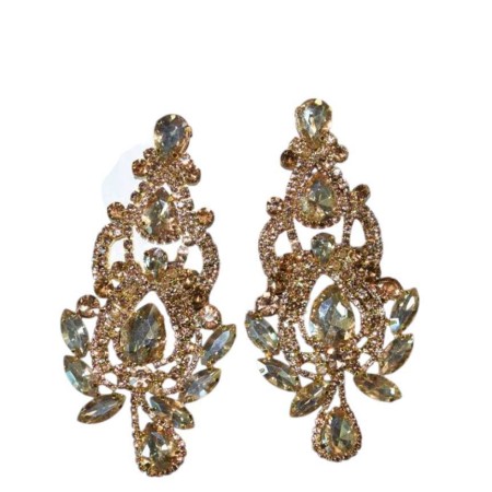Boucles d’Oreilles Cristal Royal – Glamour Intemporel & Éclat Majestueux Champagne
