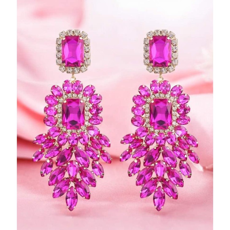 Boucles d’Oreilles Cristal Royal – Glamour Intemporel & Éclat Majestic Fuschia