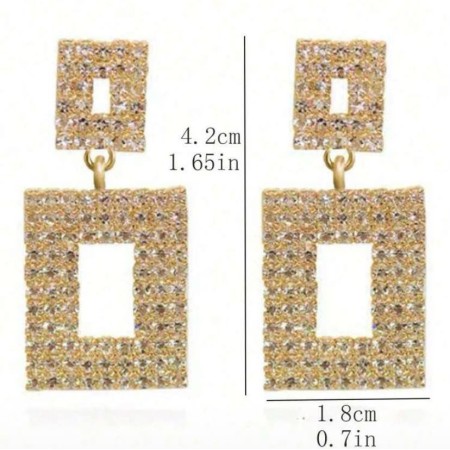 Boucles d’oreilles rectangulaires strass gold – Collection Kcy Accessory