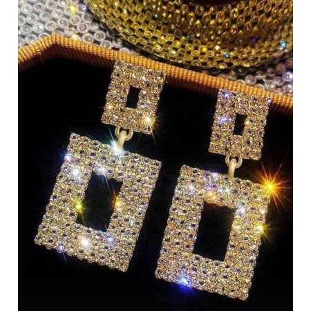 Boucles d’oreilles rectangulaires strass gold – Collection Kcy Accessory