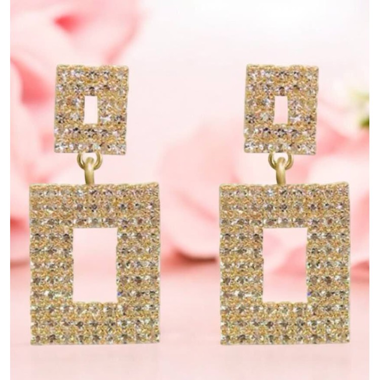 Boucles d’oreilles rectangulaires strass gold – Collection Kcy Accessory