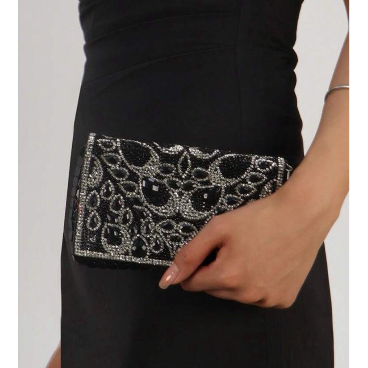 Sac de soirée luxe noir à strass – Éclat Élégant