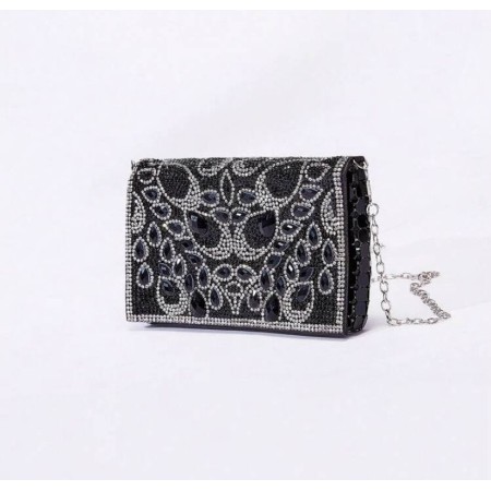 Sac de soirée luxe noir à strass – Éclat Élégant