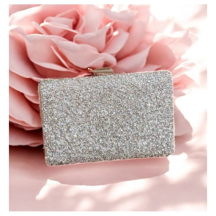 Pochette rigide à paillettes argentées – Lueur Précieuse