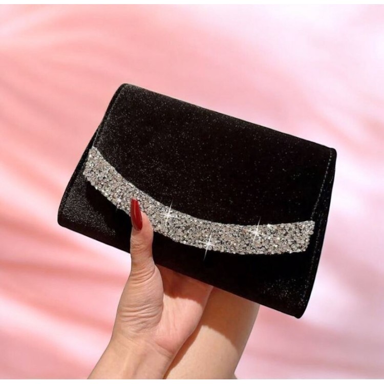 Sac de soirée luxe noir à strass – Élegancia