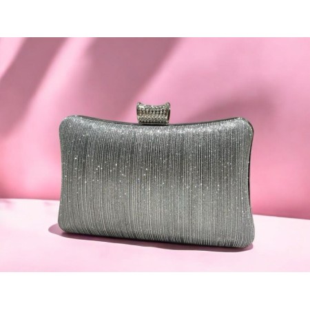 Pochette clutch cascade de strass argent – Brillance Infinie