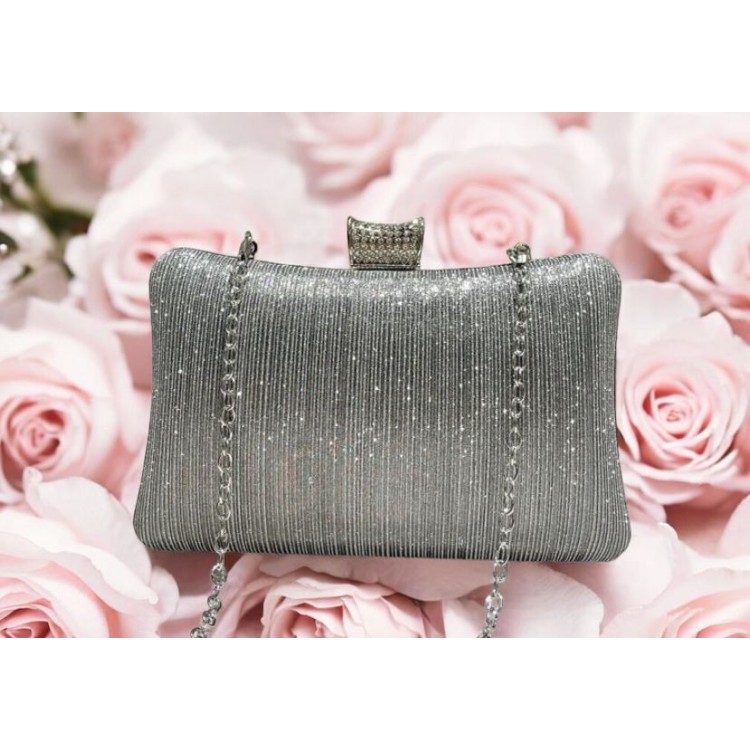 Pochette clutch cascade de strass argent – Brillance Infinie