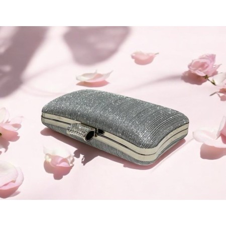 Pochette clutch cascade de strass argent – Brillance Infinie