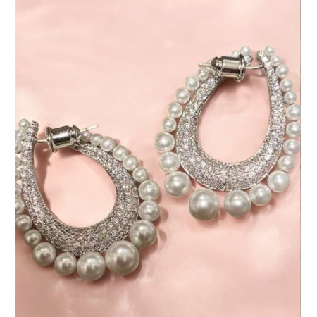 🤍 Boucles d’Oreilles “Élégance Nacrée” – Zircon & Perle pour la Mariée