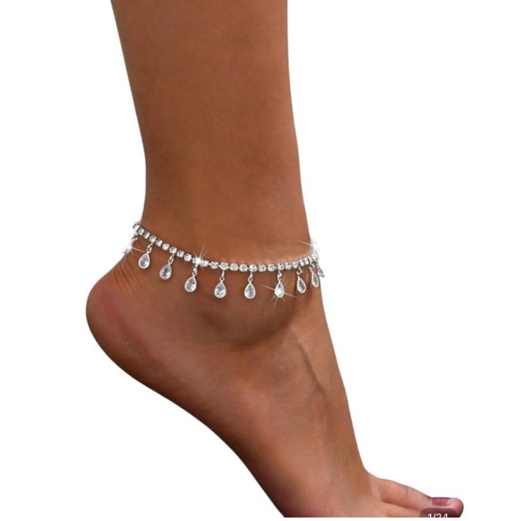 Chaîne de Cheville “Larme d’Éclat” – Argent & Cristaux Mariée