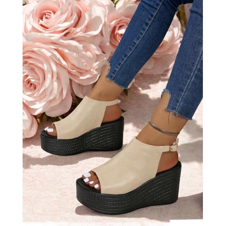 Sandales compensées de fête ultra légères – Modèle “Élégance Corde” Beige