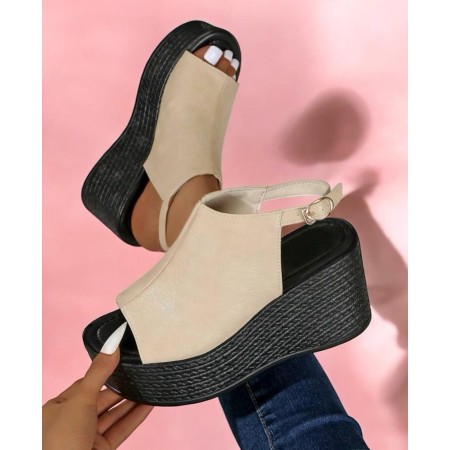 Sandales compensées de fête ultra légères – Modèle “Élégance Corde” Beige