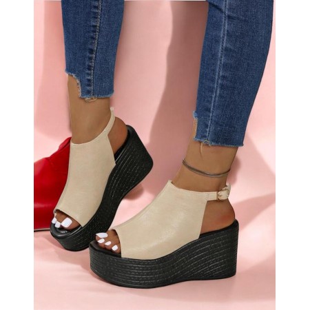 Sandales compensées de fête ultra légères – Modèle “Élégance Corde” Beige
