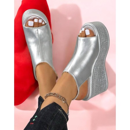 Sandales compensées de fête ultra légères – Modèle “Élégance Corde” Argent