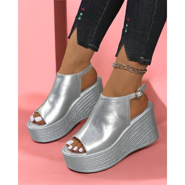 Sandales compensées de fête ultra légères – Modèle “Élégance Corde” Argent Sandales compensées de fête ultra légères – Modèle “Élégance Corde” Argent