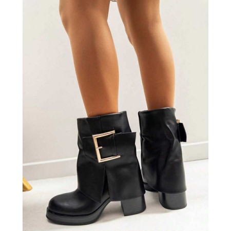 Bottines femme chic à talon confortable avec boucle dorée – Miss Kcy Shoes