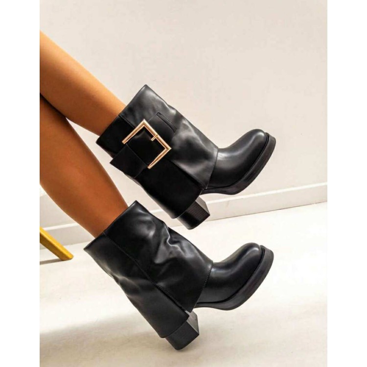 Bottines femme chic à talon confortable avec boucle dorée – Miss Kcy Shoes