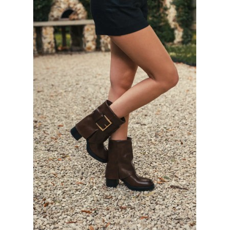 Bottines femme chic à talon confortable avec boucle dorée – Miss Kcy Shoes