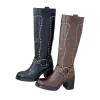 CHAUSSURES FEMME BOTTES MI HAUTES TALON CLOUTEES MISS WADE NOIR