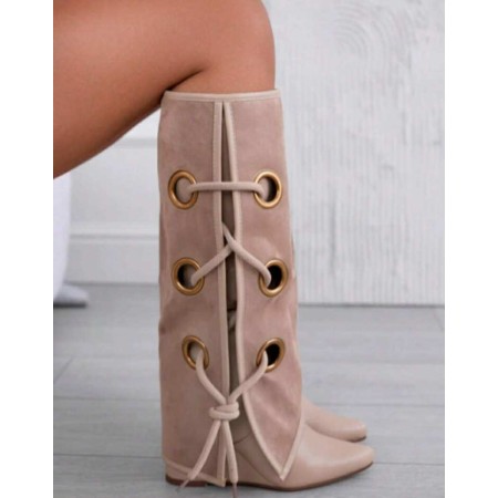 Bottes hautes compensées confortables avec œillets – Élégance & confort sans compromis