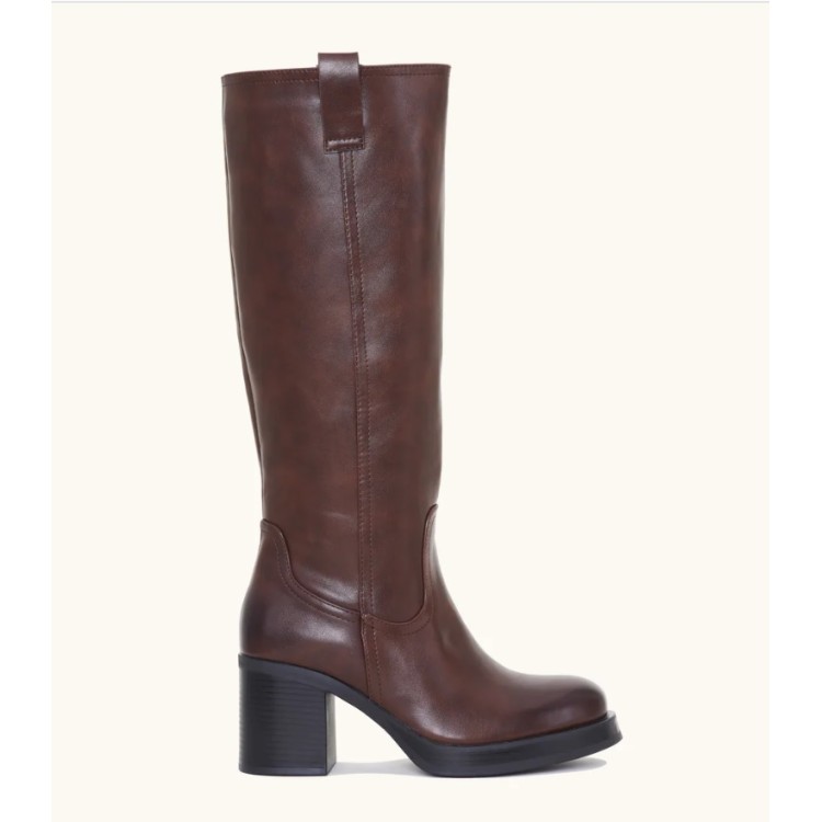 BOTTES MONTANTES TALON CARRE CHOCOLAT MISS BROWN