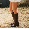 BOTTES MONTANTES TALON CARRE CHOCOLAT MISS BROWN