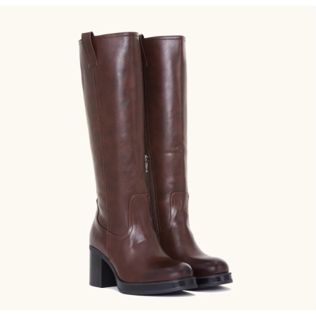 BOTTES MONTANTES TALON CARRE CHOCOLAT MISS BROWN