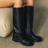 BOTTES MONTANTES CAVALIERE BOUCLE MINIMALISTE MISS NAO NOIR