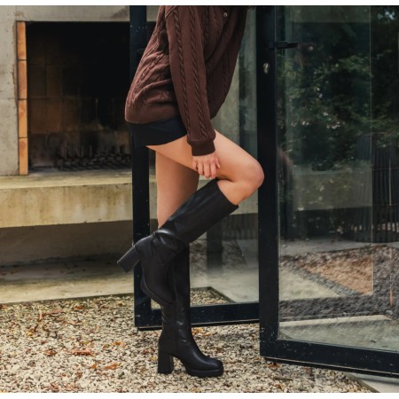 BOTTES HAUTES A TALONBLOC RETRO NOIR MISS NICKY