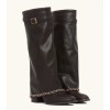 BOTTES HAUTES CHAUSSURES FEMME A REVERS AVEC DETAILS CHAINETTE DOREE MISS MARINA MARRON