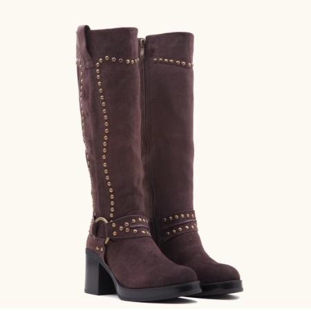CHAUSSURES FEMME BOTTES HAUTES DETAILS CLOUTES MISS WADE CHOCO SUEDE