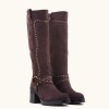 CHAUSSURES FEMME BOTTES HAUTES DETAILS CLOUTES MISS WADE CHOCO SUEDE