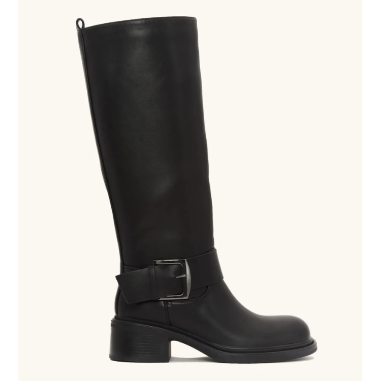 CHAUSSURES FEMME BOTTES CAVALIERE NOIR BOUCLE ARGENT